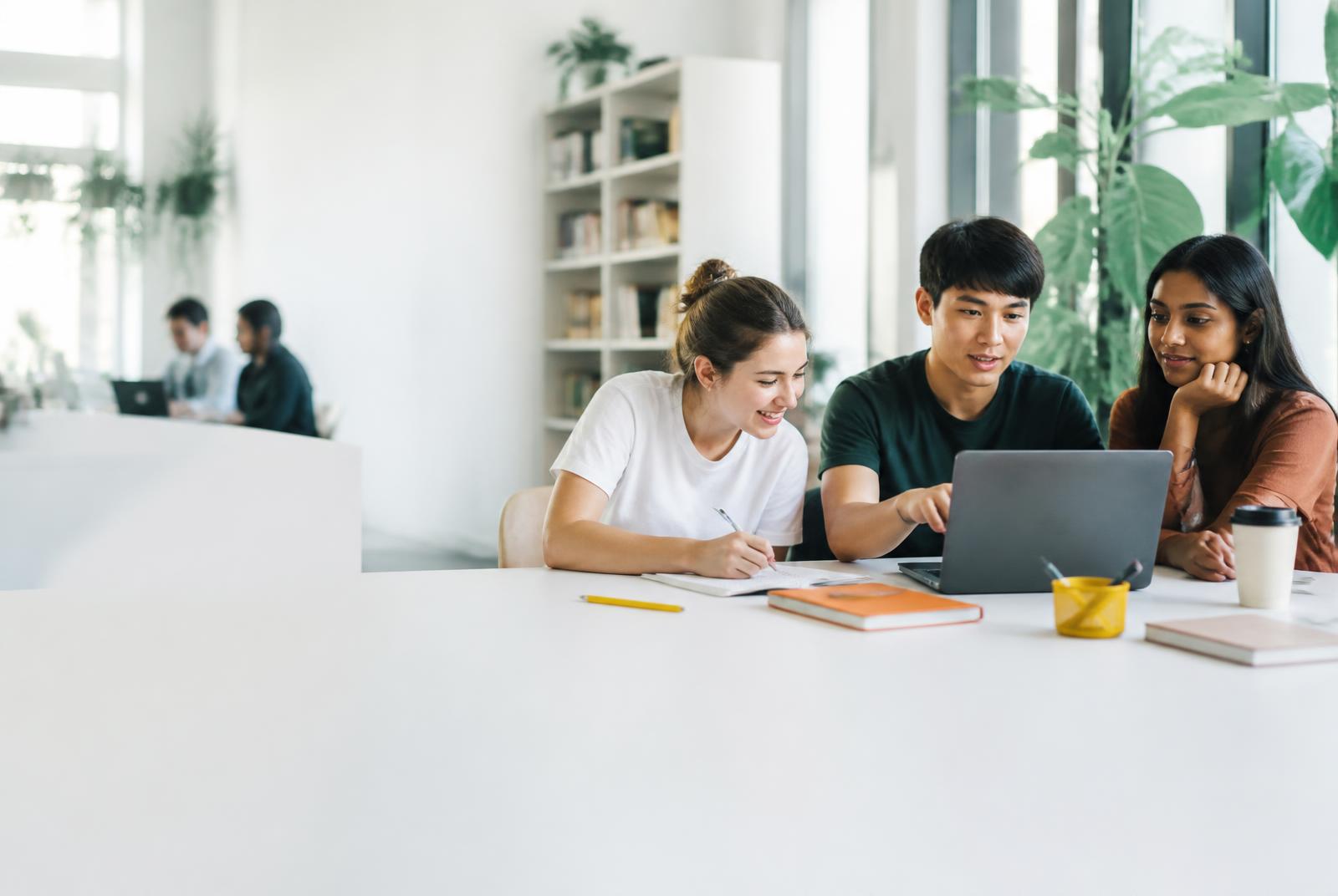 Australian university students working together in a library